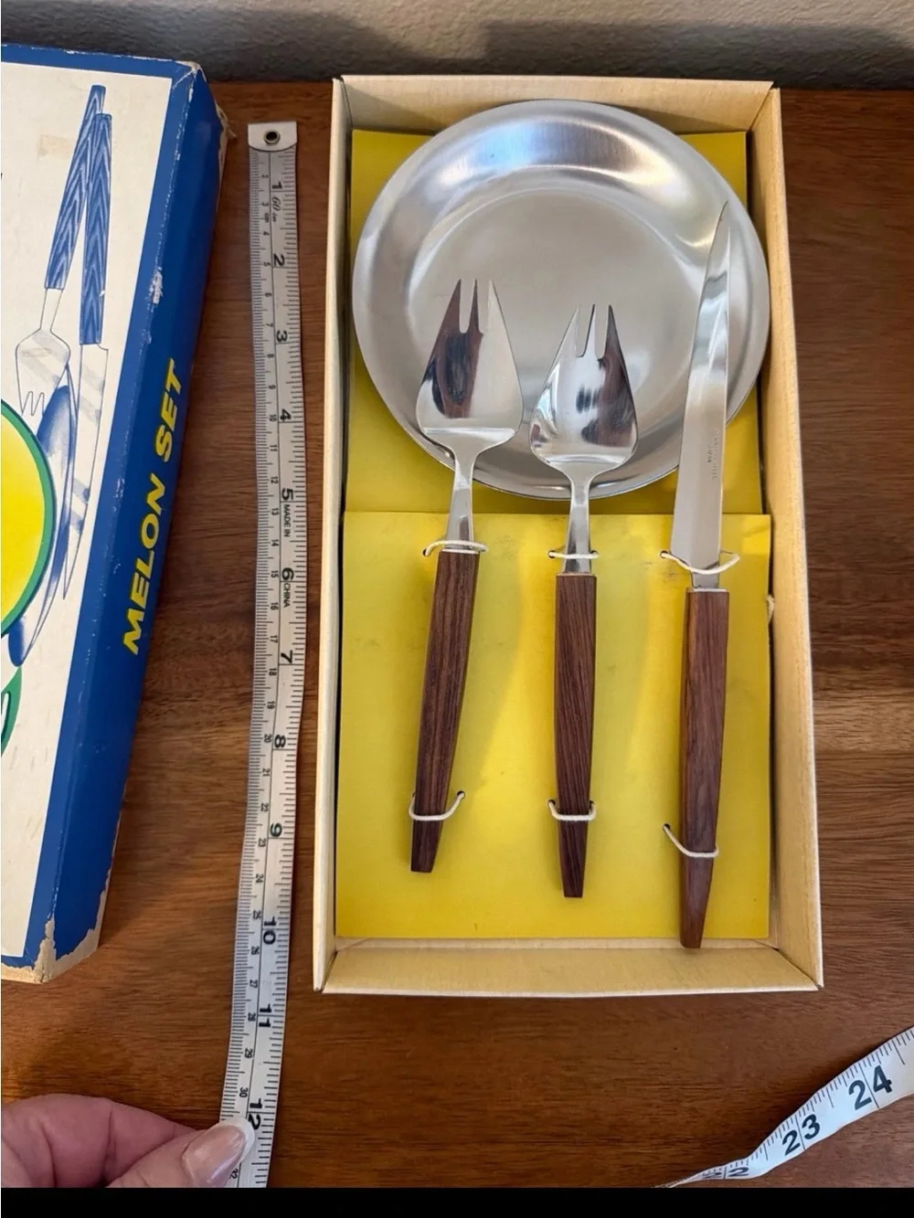 Vintage Mid Century Modern Stainless Steel Melon Serving set